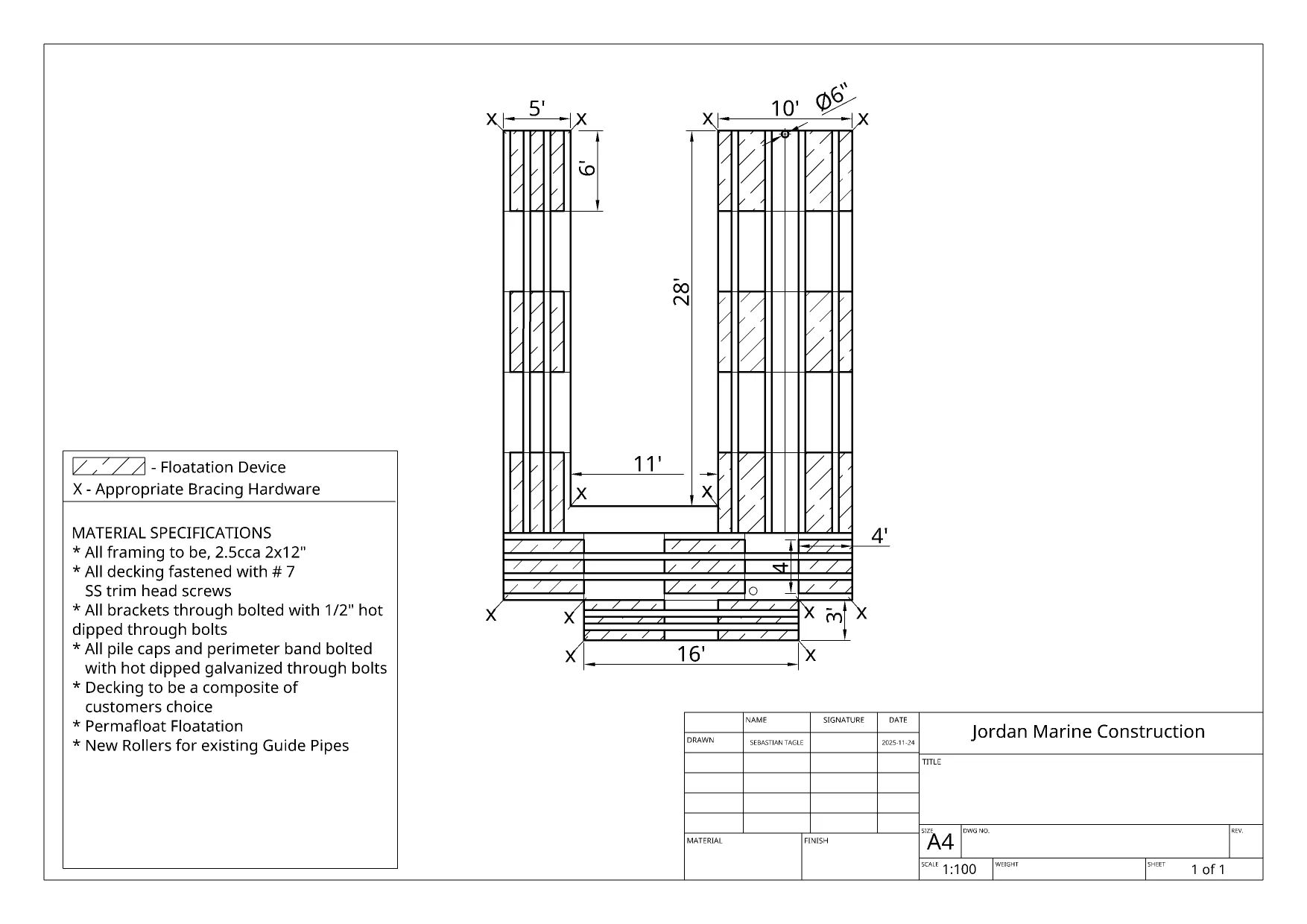 CAD design of a floating dock structure